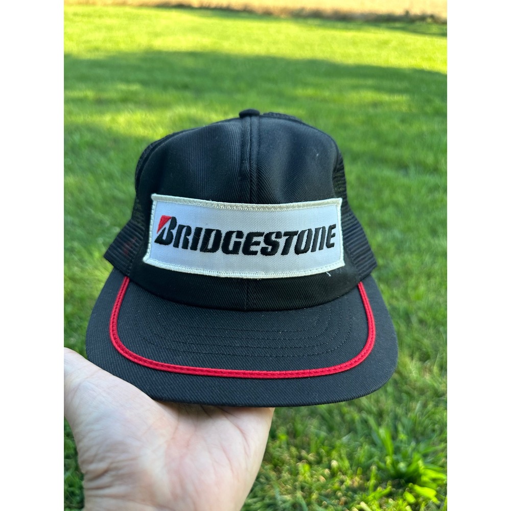 Vintage Bridgestone Trucker Hat Mesh Snapback Black Red Logo‎ Patch Cap